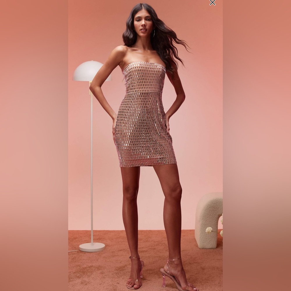 OH POLLY AURORA EMBELLESHED BANDOU DRESS IN ALMOND